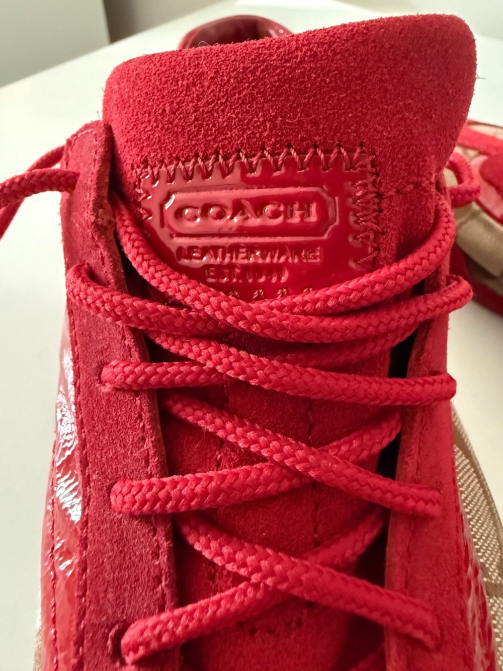 Coach Kodie Siignature Red Suede and Patent Leather Sneakers Size 8,5 M - Picture 6 of 7